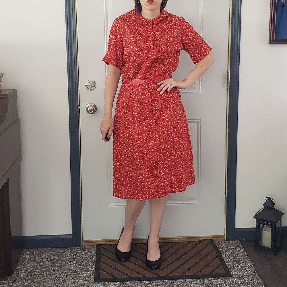 60s Deadstock Carol Brent Red and Yellow Floral‎ Day Dress